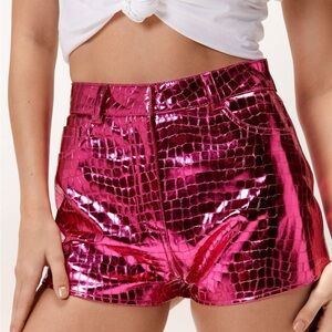 NASTY GAL faux metallic pink shorts